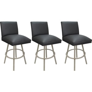 Set of 3 Extra Tall Swivel Metal Stools - Sommerville - Gray Vinyl - Beige