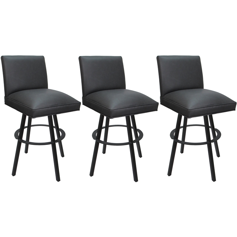 Set of 3 Extra Tall Swivel Metal Stools - Sommerville - Gray Vinyl - Gray
