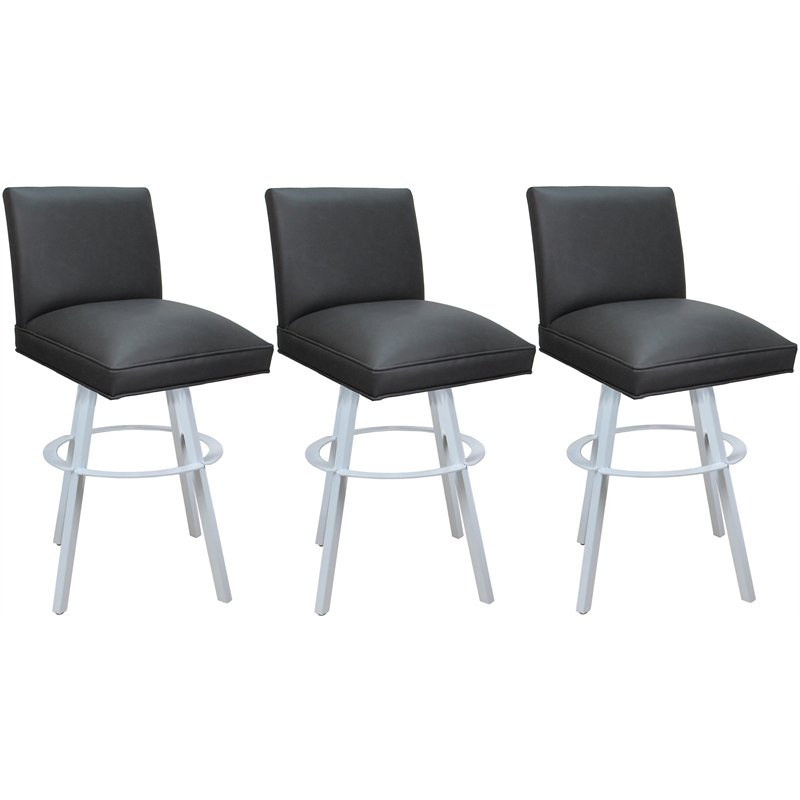 Set of 3 Extra Tall Swivel Metal Stools - Sommerville - Gray Vinyl - White