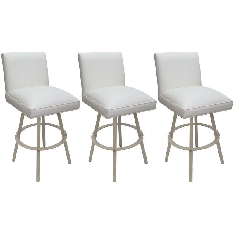 Set of 3 Extra Tall Swivel Metal Stools - Sommerville - White Vinyl - Beige