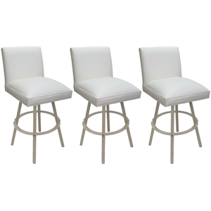 Set of 3 Extra Tall Swivel Metal Stools - Sommerville - White Vinyl - Beige