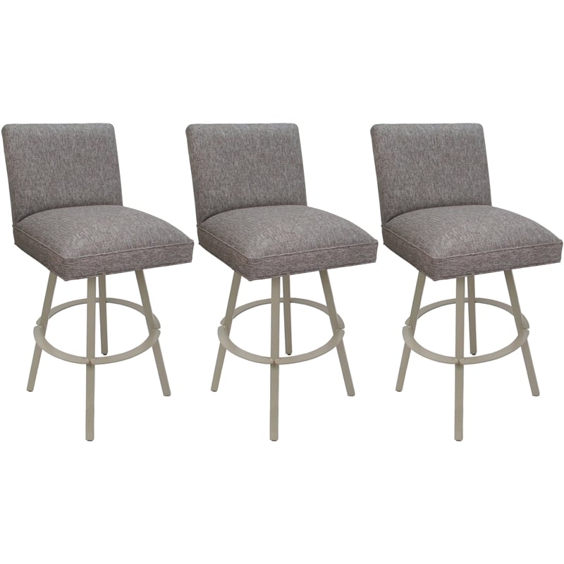 Set of 3 Extra Tall Swivel Metal Stools Sommerville - Mojave Gray Fabric - Beige