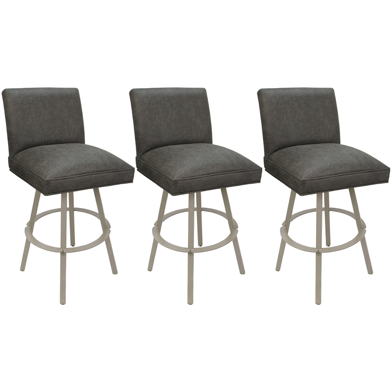 Set of 3 Extra Tall Swivel Metal Stools Sommerville NW Elk Charcoal Fabric Beige