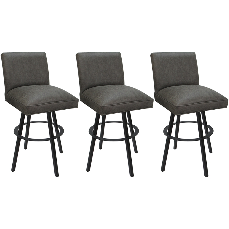 Set of 3 Extra Tall Swivel Metal Stools Sommerville NW Elk Charcoal Fabric -Gray