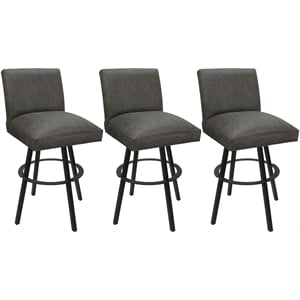 Set of 3 Extra Tall Swivel Metal Stools Sommerville NW Elk Charcoal Fabric -Gray
