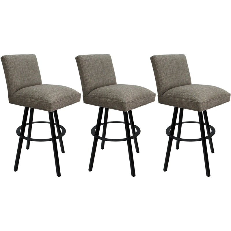 Set of 3 Extra Tall Swivel Metal Stools Sommerville Plumley Cocoa Fabric - Black