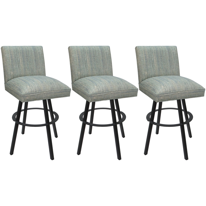 Set of 3 Extra Tall Swivel Metal Stools -Sommerville - Watusi Teal Fabric - Gray