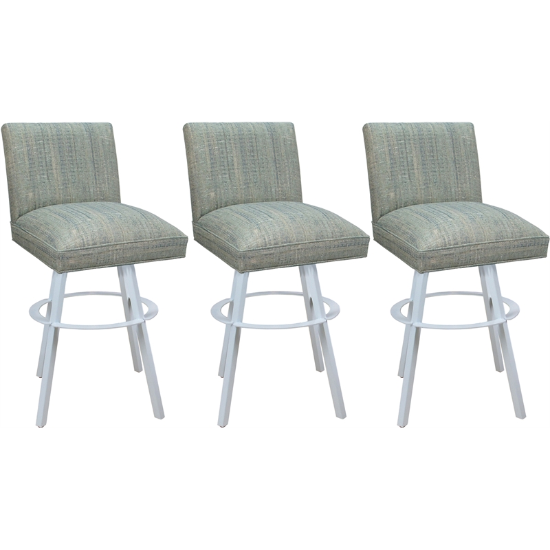 Set of 3 Extra Tall Swivel Metal Stools Sommerville - Watusi Teal Fabric - White