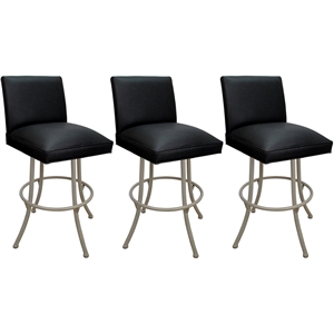 Set of 3 Swivel Metal Counter Stools - Sommerville Noam - Black Vinyl - Beige