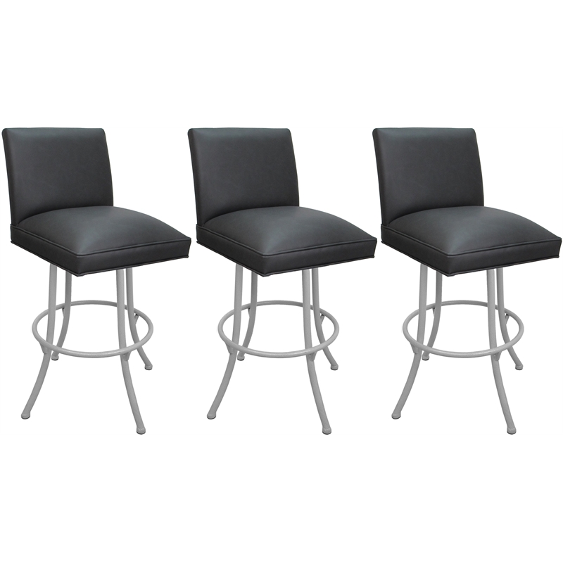 Set of 3 Swivel Metal Counter Stools - Sommerville Noam - Gray Vinyl - White