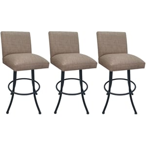 Set of 3 Swivel Metal Counter Stools - Sommerville - Basin Beige Fabric - Gray