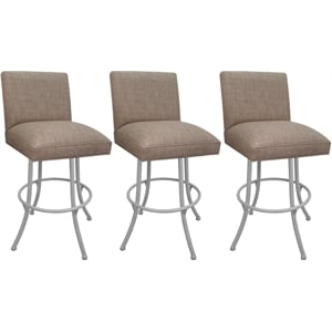 Set of 3 Swivel Metal Counter Stools - Sommerville - Basin Beige Fabric - White