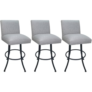 Set of 3 Swivel Metal Counter Stools - Sommerville - Hemsath Slate Fabric - Gray