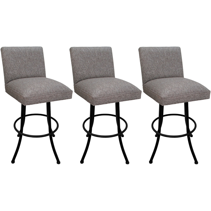 Set of 3 Swivel Metal Counter Stools - Sommerville - Mojave Gray Fabric - Black