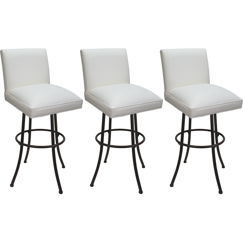 Set of 3 Swivel Metal Counter Stools - Sommerville Noam - White Vinyl - Brown