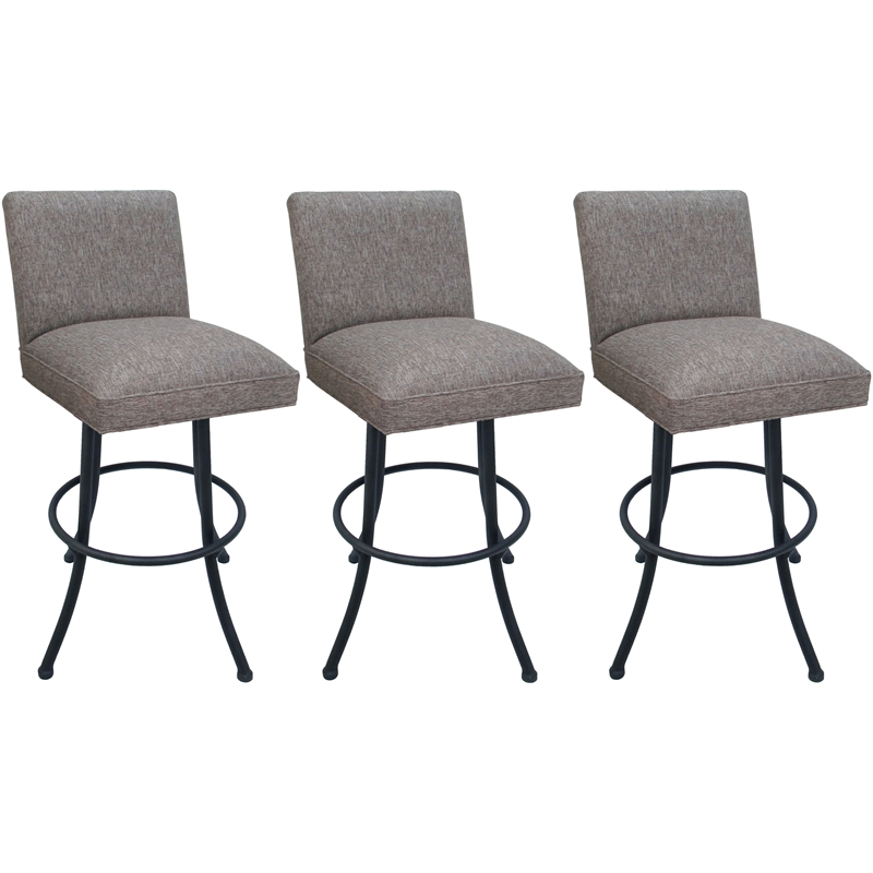 Set of 3 Swivel Metal Counter Stools - Sommerville - Mojave Gray Fabric - Gray