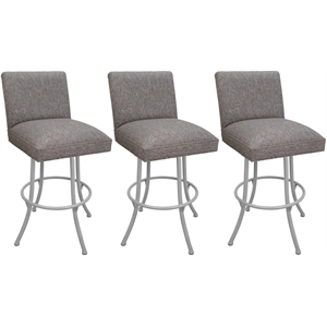 Set of 3 Swivel Metal Counter Stools - Sommerville - Mojave Gray Fabric - White