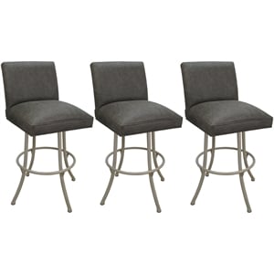 Set of 3 Swivel Metal Counter Stools -Sommerville NW Elk Charcoal Fabric - Beige