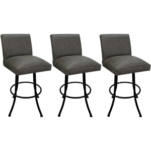 Set of 3 Swivel Metal Counter Stools -Sommerville NW Elk Charcoal Fabric - Black
