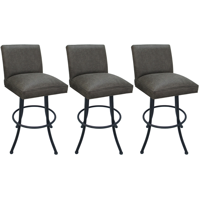 Set of 3 Swivel Metal Counter Stools Sommerville - NW Elk Charcoal Fabric - Gray