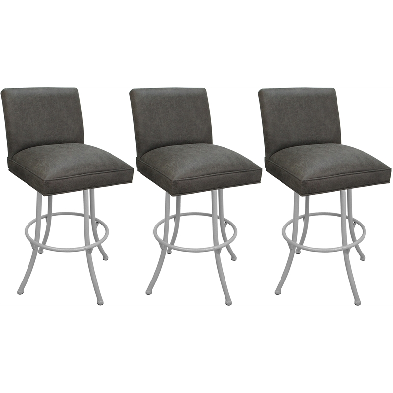 Set of 3 Swivel Metal Counter Stools -Sommerville NW Elk Charcoal Fabric - White