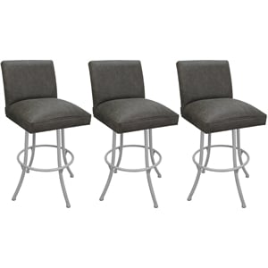 Set of 3 Swivel Metal Counter Stools -Sommerville NW Elk Charcoal Fabric - White