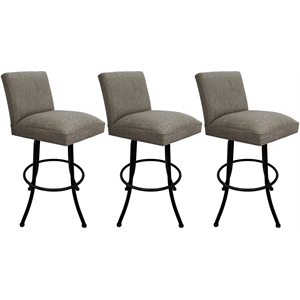 Set of 3 Swivel Metal Counter Stools -Sommerville - Plumley Cocoa Fabric - Black