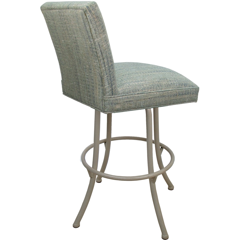 Set of 3 Swivel Metal Counter Stools - Sommerville - Watusi Teal Fabric - Beige