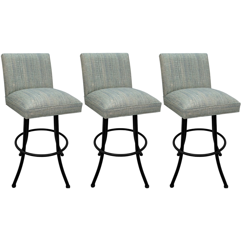 Set of 3 Swivel Metal Counter Stools - Sommerville - Watusi Teal Fabric - Black
