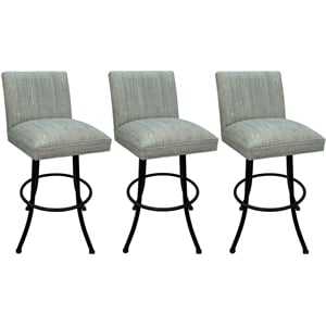 Set of 3 Swivel Metal Counter Stools - Sommerville - Watusi Teal Fabric - Black