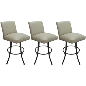 Set of 3 Swivel Metal Bar Stools - Sommerville Noam - Beige Vinyl - Gray