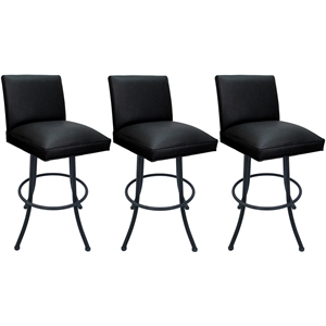 Set of 3 Swivel Metal Bar Stools - Sommerville Noam - Black Vinyl - Gray