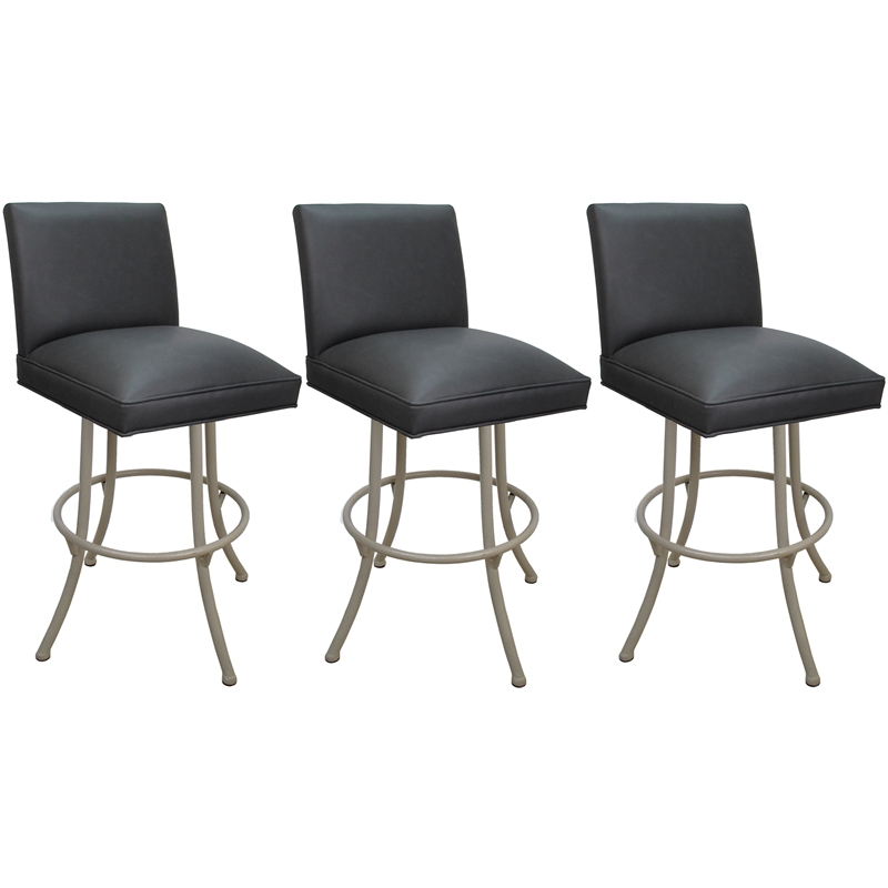 Set of 3 Swivel Metal Bar Stools - Sommerville Noam - Gray Vinyl - Beige
