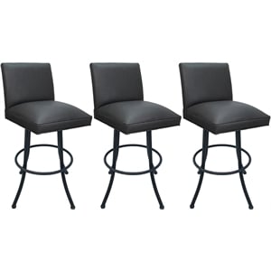 Set of 3 Swivel Metal Bar Stools - Sommerville Noam - Gray Vinyl - Gray