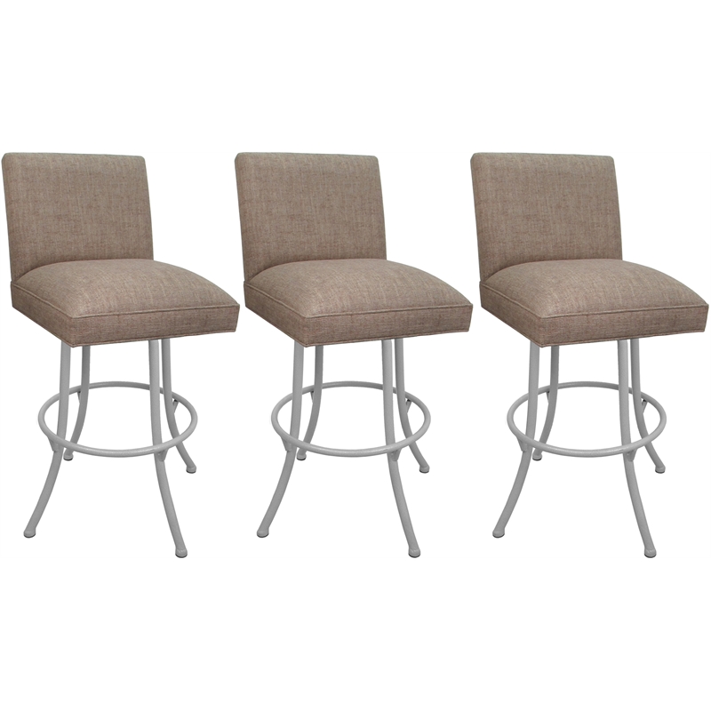 Set of 3 Swivel Metal Bar Stools - Sommerville Noam - Basin Beige Fabric - White