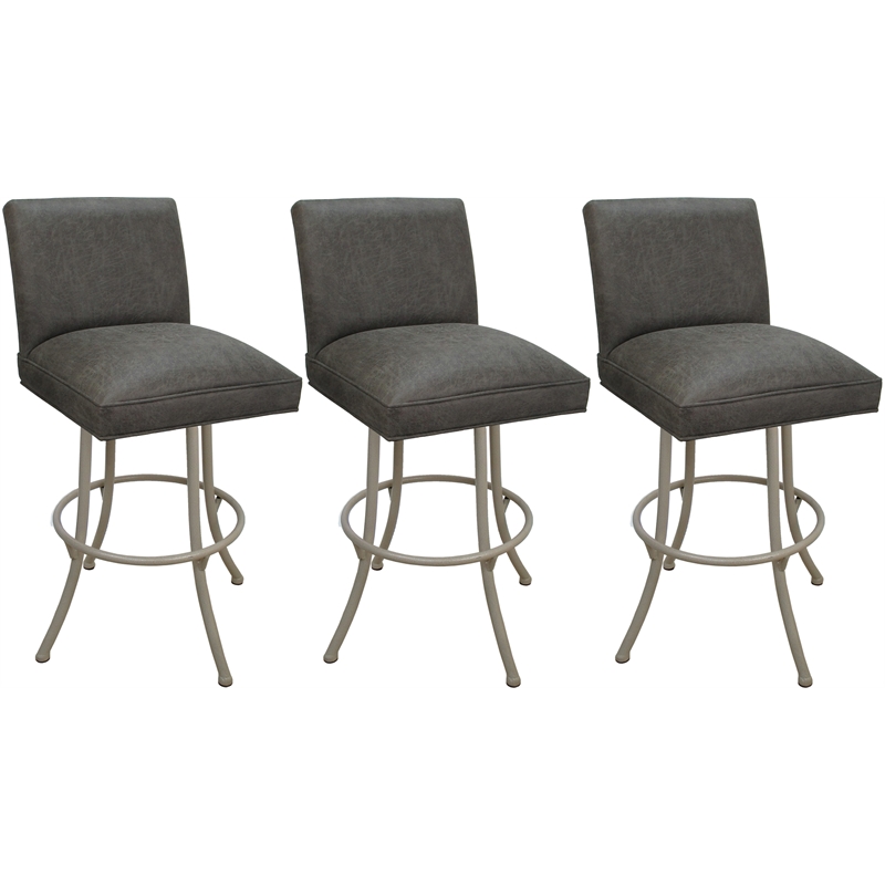 Set of 3 Swivel Metal Bar Stools - Sommerville - NW Elk Charcoal Fabric - Beige