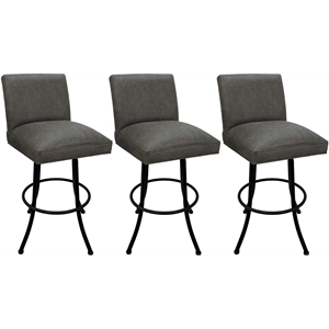 Set of 3 Swivel Metal Bar Stools - Sommerville - NW Elk Charcoal Fabric - Black