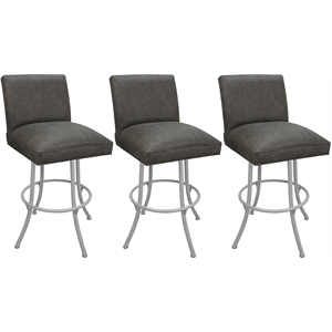 Set of 3 Swivel Metal Bar Stools - Sommerville - NW Elk Charcoal Fabric - White