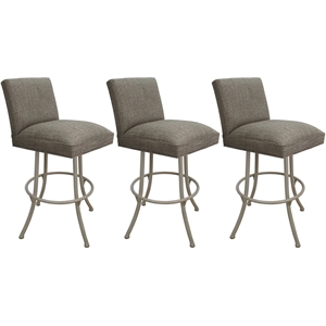 Set of 3 Swivel Metal Bar Stools - Sommerville - Plumley Cocoa Fabric - Beige