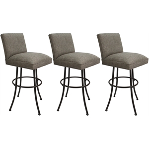 Set of 3 Swivel Metal Bar Stools - Sommerville - Plumley Cocoa Fabric - Brown