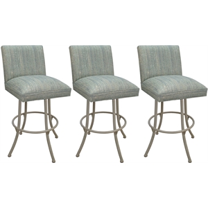 Set of 3 Swivel Metal Bar Stools - Sommerville Noam - Watusi Teal Fabric - Beige