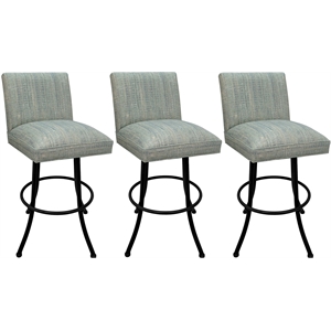 Set of 3 Swivel Metal Bar Stools - Sommerville Noam - Watusi Teal Fabric - Black