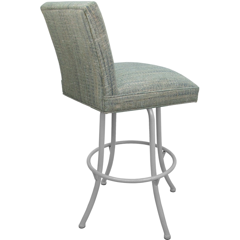 Set of 3 Swivel Metal Bar Stools - Sommerville Noam - Watusi Teal Fabric - White