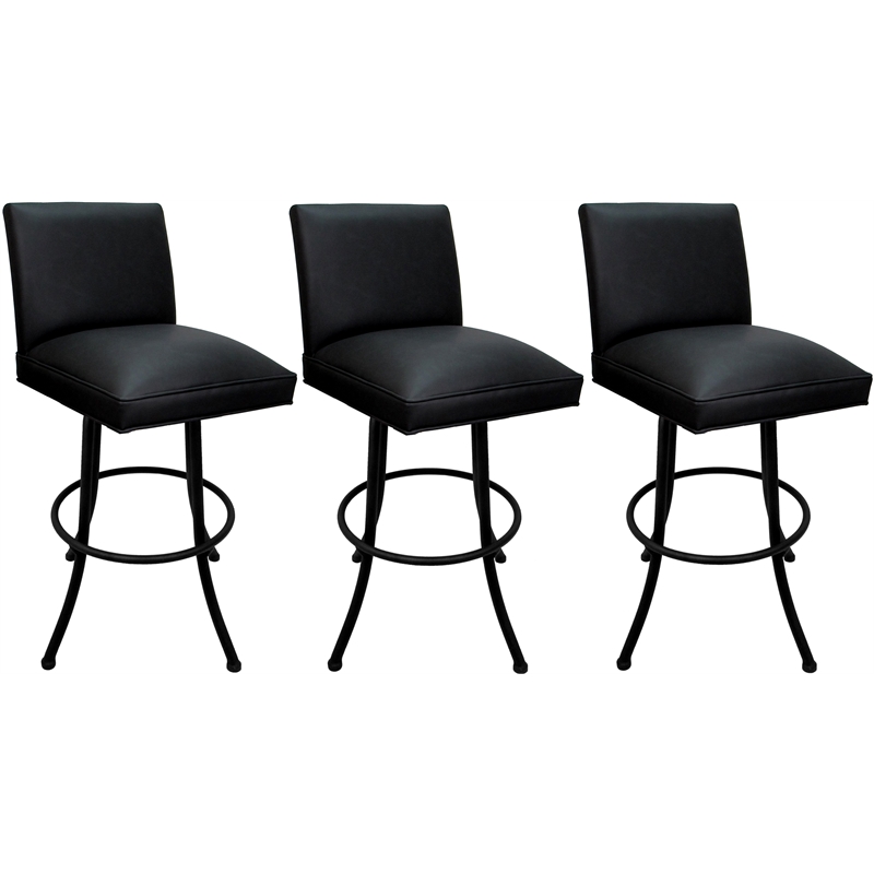 Set of 3 Extra Tall Swivel Metal Stools - Sommerville Noam - Black Vinyl - Black