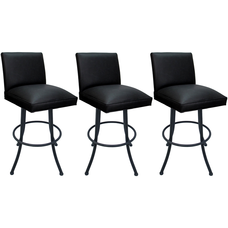 Set of 3 Extra Tall Swivel Metal Stools - Sommerville Noam - Black Vinyl - Gray