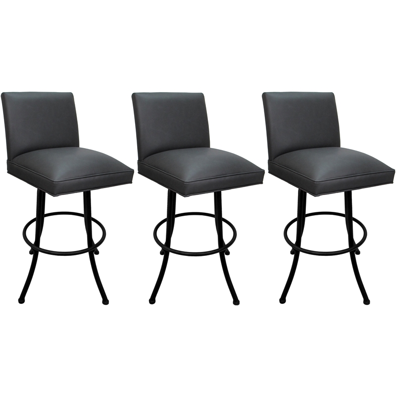 Set of 3 Extra Tall Swivel Metal Stools - Sommerville Noam - Gray Vinyl - Black