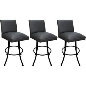 Set of 3 Extra Tall Swivel Metal Stools - Sommerville Noam - Gray Vinyl - Black