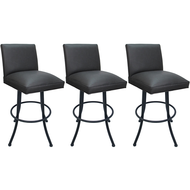Set of 3 Extra Tall Swivel Metal Stools - Sommerville Noam - Gray Vinyl - Gray