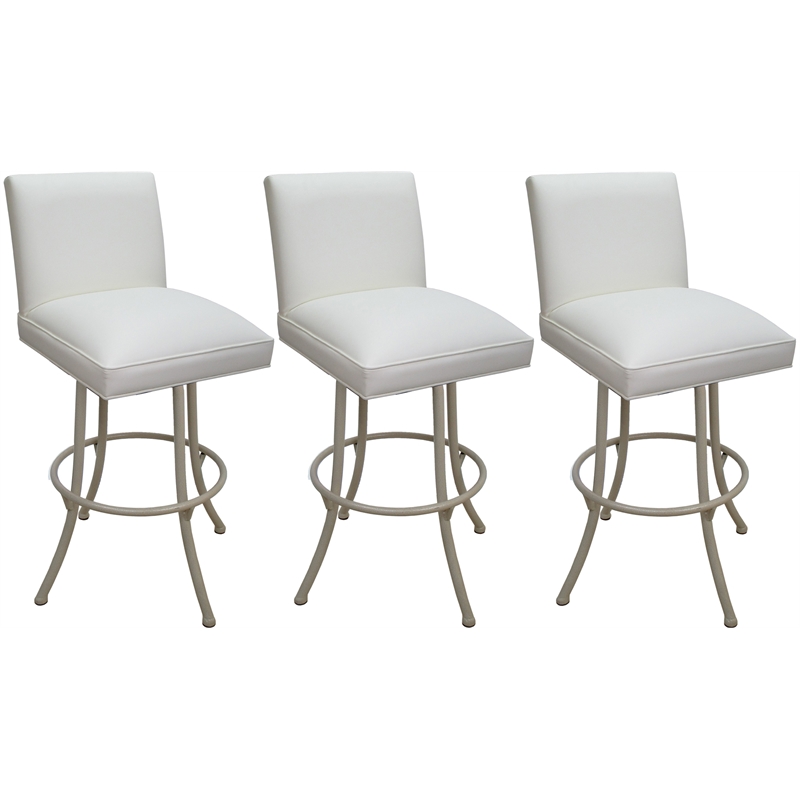 Set of 3 Extra Tall Swivel Metal Stools - Sommerville Noam - White Vinyl - Beige