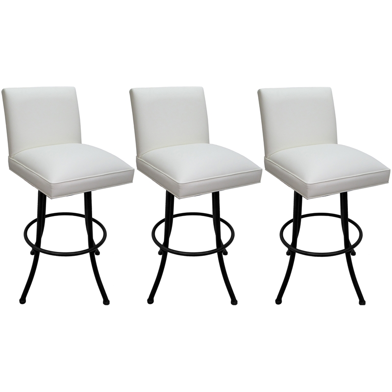 Set of 3 Extra Tall Swivel Metal Stools - Sommerville Noam - White Vinyl - Black